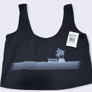 Roxy Cropped Tank Top - Black with Design - Size Medium